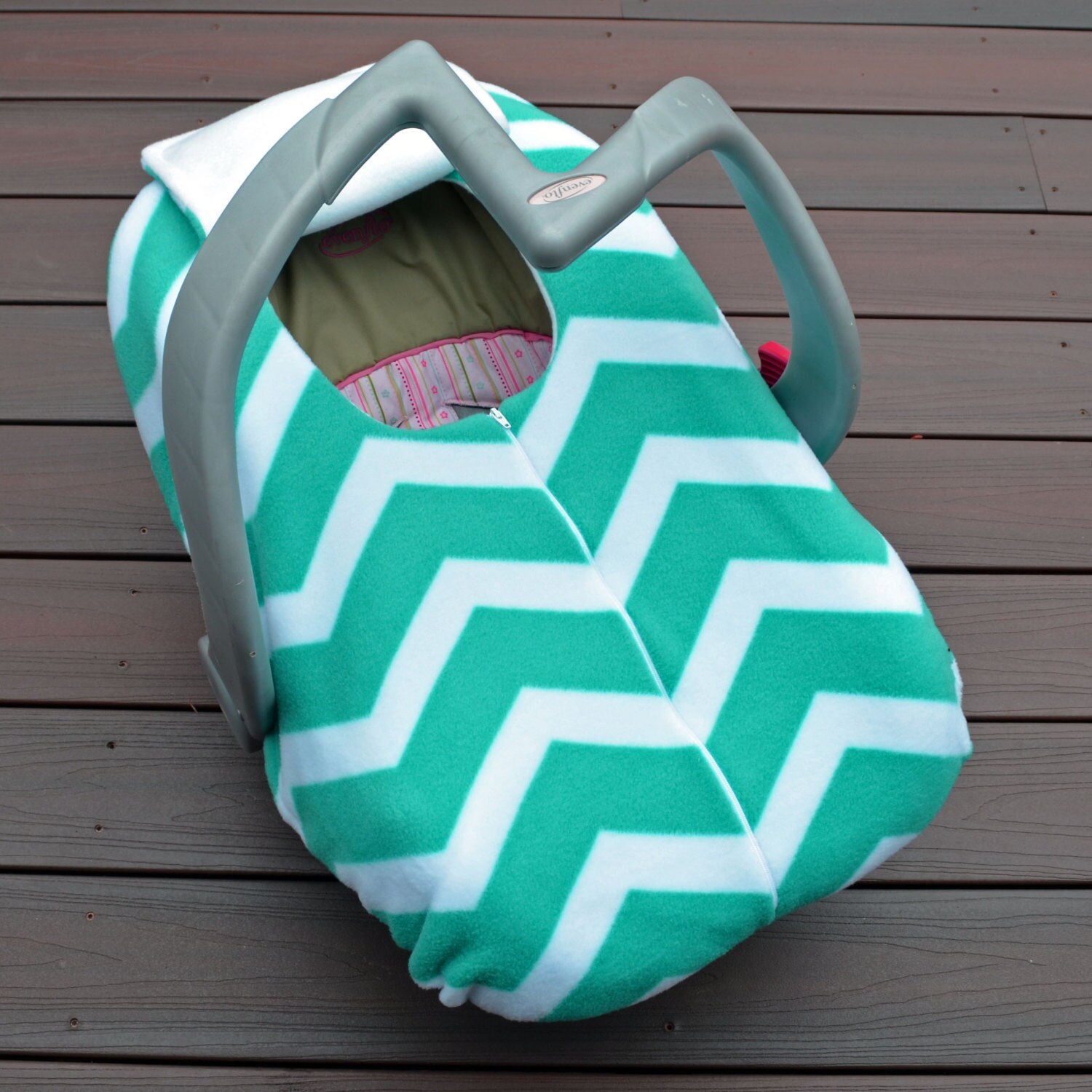 Teal Chevron Baby Car Seat Cover for Winter Autumn by sophiemarie