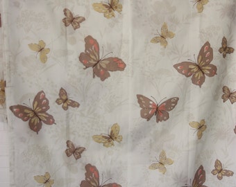 Vintage Butterfly Shower Curtain Bath Retro Fabric Curtain 1960s 1970s