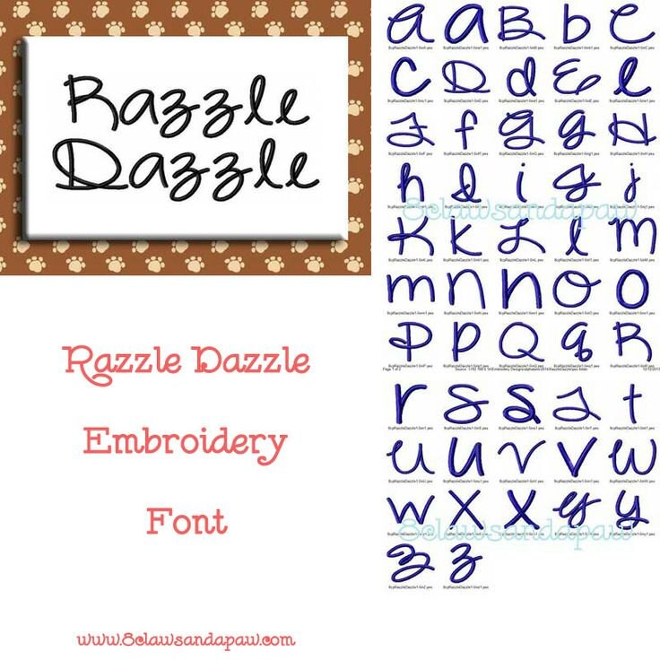 Razzle Dazzle Embroidery Font includes 6 Sizes