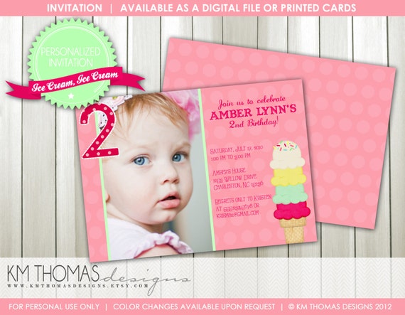 Ice Cream Party Birthday Invitation...by KM Thomas Designs...Item #131 Il_570xn