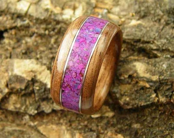 Bentwood Ring Walnut with Purple Turquoise Inlay and Sterling Silver Accents