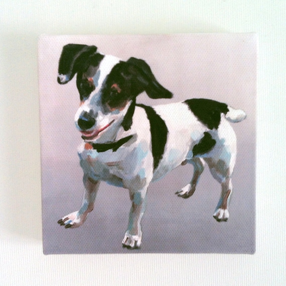 Black and white dog / Tiny canvas print dogs art prints