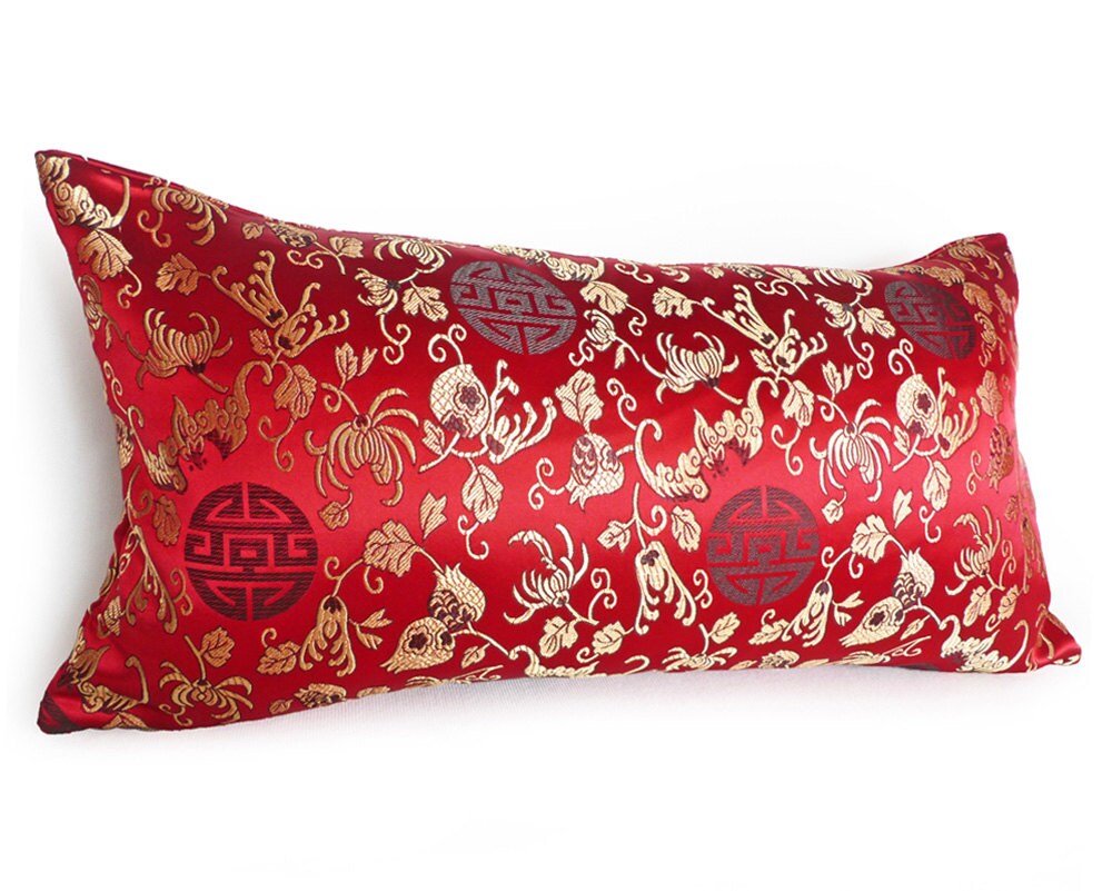 Chinese Red Gold Pillow Asian Throw Pillow by PillowThrowDecor