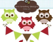 50% OFF SALE Holiday Owls Clipart Clip Art Personal & Commercial Use Christmas Bunting and Tree Branches Il_170x135