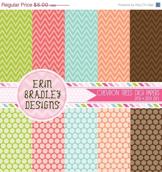 50% OFF SALE Digital Paper Pack Commercial Use Chevron Patterns and Polka Dots Il_570xn