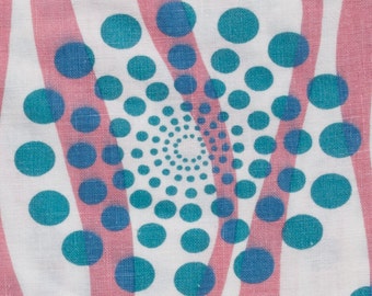 Vintage Flour Sack, Feed Sack White background with Large Turquoise Blue Stylized Star Burst, with wavy pink ribbon strips, 53 by 37 inches