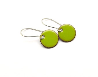 Small Green Earrings - Lime Green Earrings - Small Dangle Earrings - Green Enamel Earrings - Enamel on Copper / Candies
