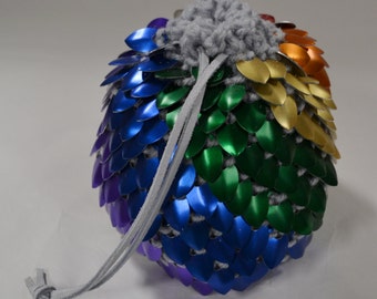 Dice Bag of Holding in knitted Dragonhide Scalemail Armor Extra Large Rainbow