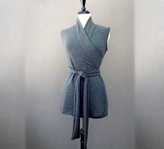Sleeveless shawl wrap shirt wrap top in grey or more colors