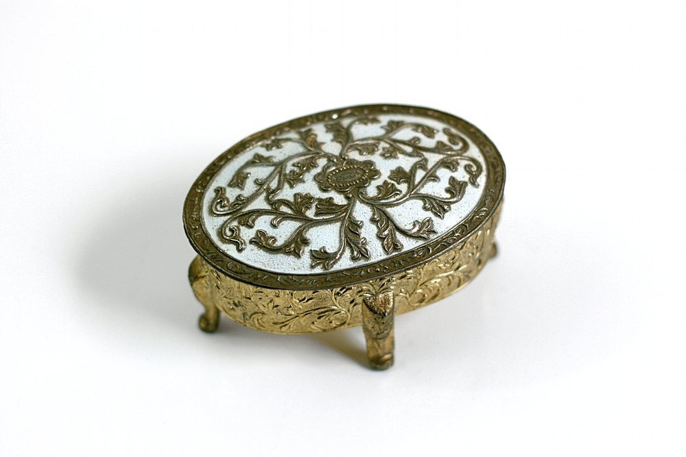 Vintage Gold Tone Jewelry Box Antique Metal Trinket by WiseApple