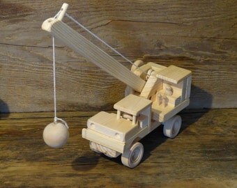 Wrecking Ball Construction Handmade Wood Toy Crane Wooden Toys fun craft boys kids childs birthday present