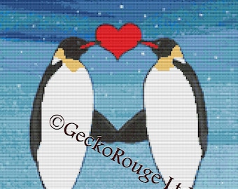 Modern cross stitch kit 'Always and Forever' - Penguins by Robert Bretz - Counted cross stitch