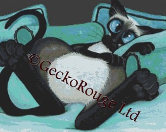 Cat Cross Stitch, Counted Cross Stitch, Siamese Cross Stitch, AmyLyn Bihrle, 'Siamese Toes and Turquoise', Needlework Kit, DMC materials