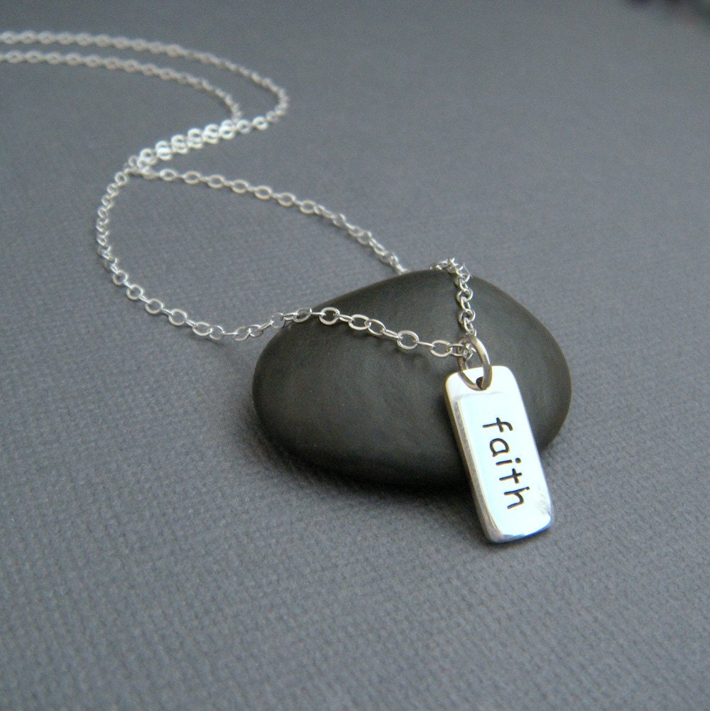 silver faith necklace. tiny sterling silver inspirational