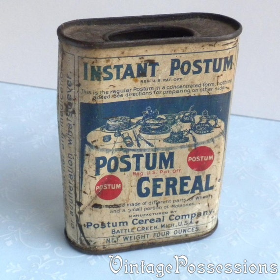 Antique Postum Cereal Tin 4 ounce Coffee Substitute