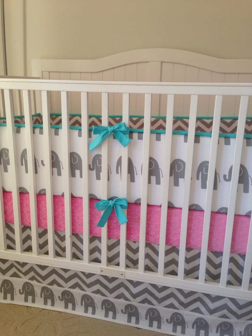 Crib Bedding Set Gray Aqua Elephant