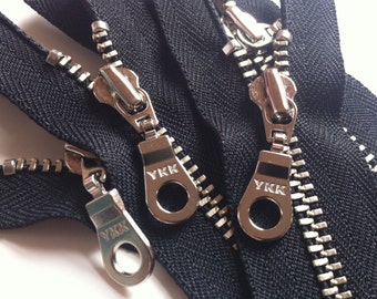 YKK metal zippers -silver nickel teeth and donut pull- (5) pieces - Black 580- Available in 4, 5, 6, 7, 8, 9,10,12,14,16,18 or 20 inches