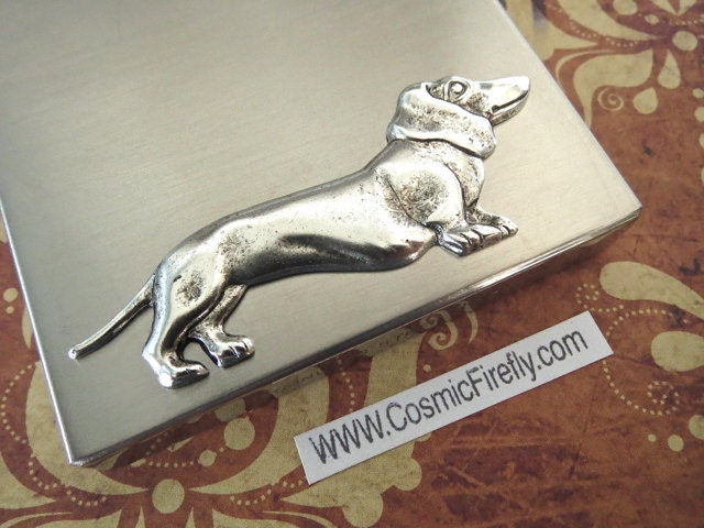 Silver Steampunk Flask Dachshund Dog Wiener Dog Flask Rectangular Flask Square Edges Silver Flask Doxie Gift