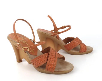 Famolare Platform Sandals Vintage 1970s Wave sole Wedges Be-Hi Brown Leather Women's 8