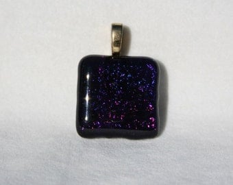 Fused Dichroic Glass Pendant - Metallic Purple and Gold No 0015
