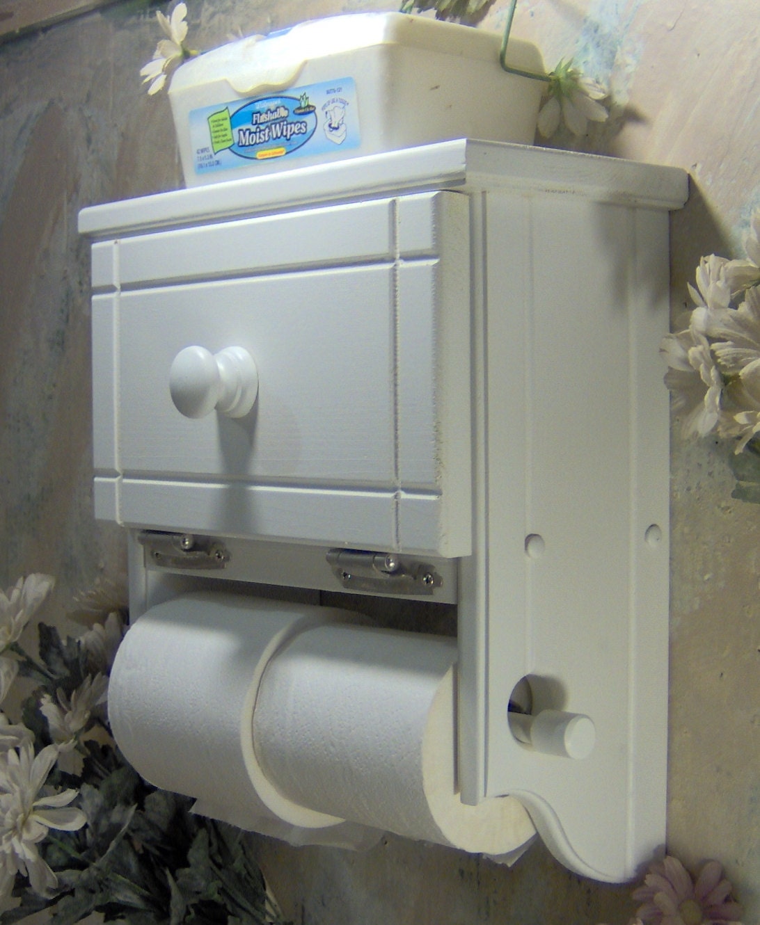 WT504 Toilet paper holder white shelf with storage cabinet two