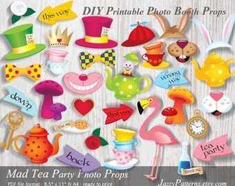 DIY Mad Tea Party printable photo booth props, Alice Adventures In Wonderland party decoration PP005 instant download