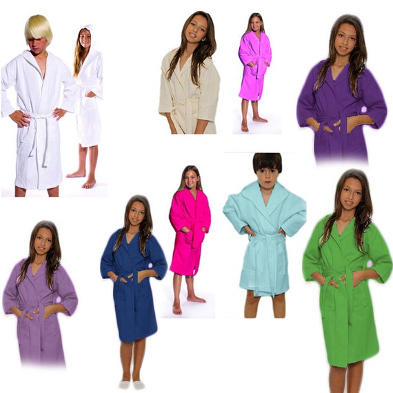 Kids Personalized Hooded Bath Robe Waffle Weave Childrens