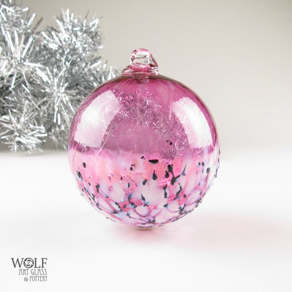 Glass Ornament Suncatcher Blown Ball Fuchsia Pink Blossom