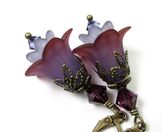 Handmade Flower Earrings, Tanzanite, Purple, Amethyst, Vintage Style Jewelry, Floral Jewelry, Dangle Earrings, Under 25, Stocking Stuffers