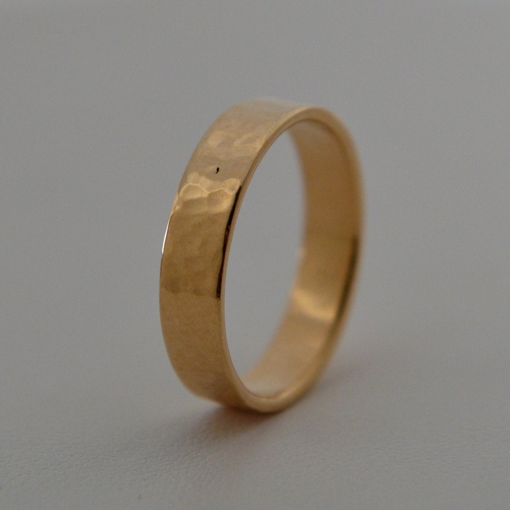 Hammered 14k Yellow Gold Wedding Band for Him Handmade in