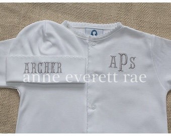 Unisex Coming Home Outfit-Unisex Baby Clothes-Gender Neutral White Trim Coming Home Outfit-Pima Cotton Converter Gown-Newborn Baby Gift