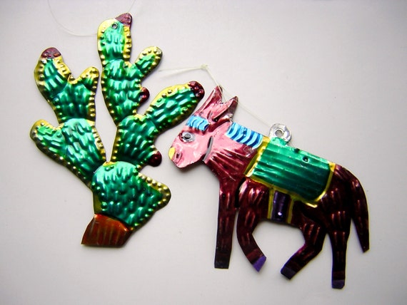 vintage mexican tin ornament cactus and burro southwestern vintage mexican tin ornament cactus and burro southwestern
