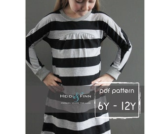 Tulip Tunic and Dress PDF pattern and tutorial 6-12y easy sew tunic dress jumper