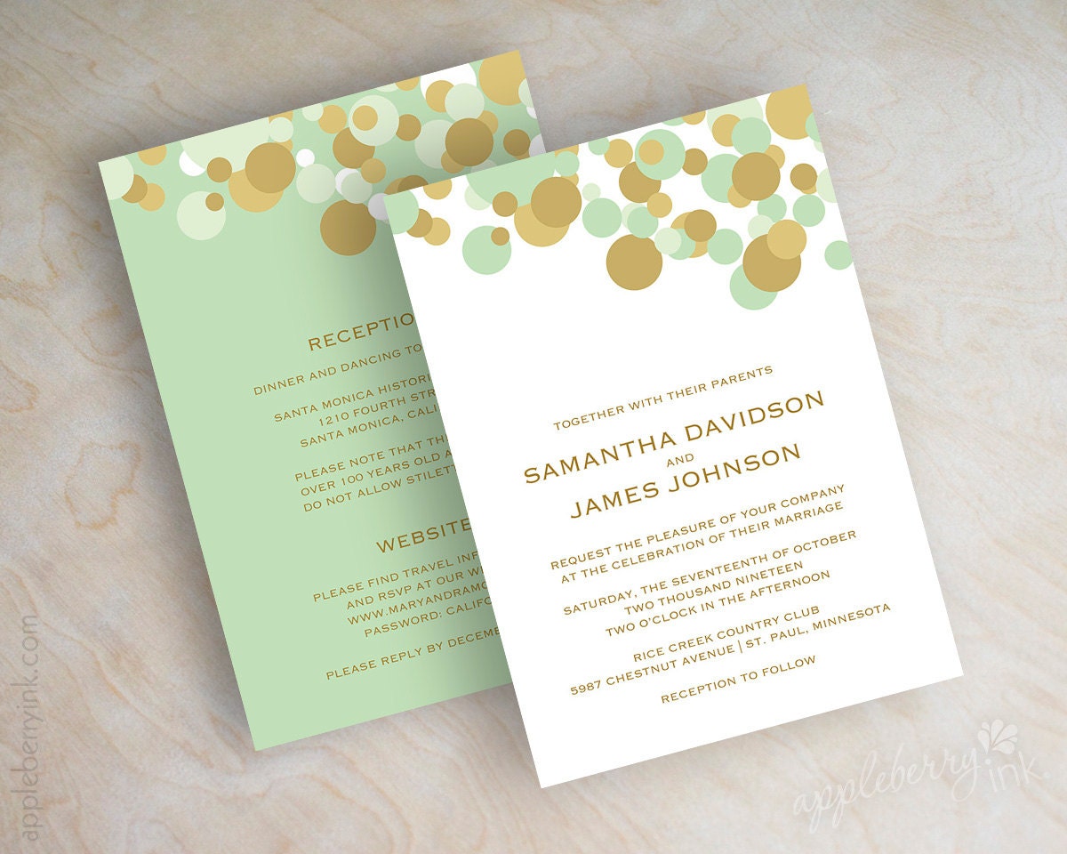Mint And Gold Wedding Invitations 2