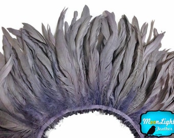 Plumes de vrais cheveux, bande de 2.5 pouces - gris enfilées agent de blanchiment naturel queue de coq plumes : 3558