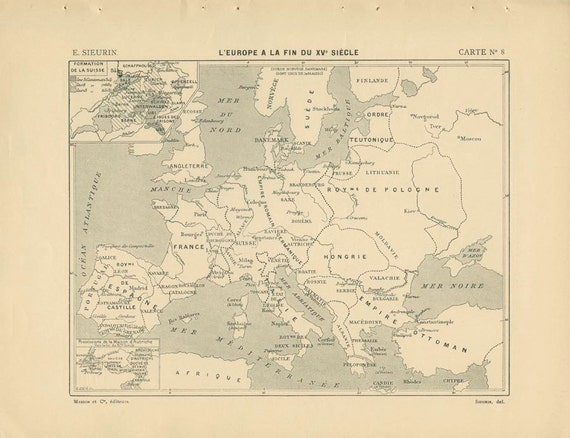 1910, 15th Century Europe, 15th Century France, French Ancient History Maps 8 & 9, School Atlas Page