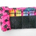 READY TO SHIP Crayon Roll - Black Cat Glitter - holds 24 crayons kitten crayon holder hot pink black glitter stocking stuffer kids toy girls