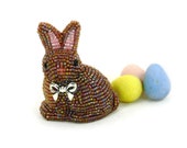 Easter Bunny Figurine Miniature Beaded Brown Rabbit Faux Chocolate Bunny *READY TO SHIP