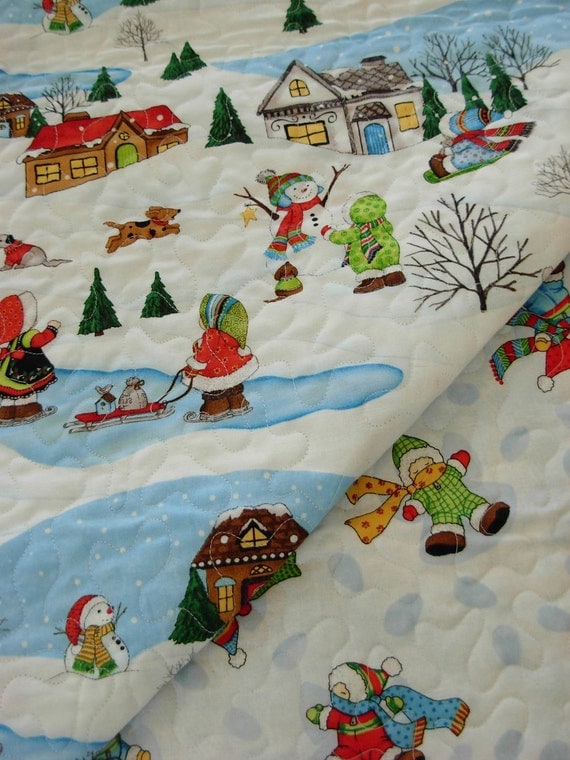 Prequilted Christmas Fabric Holiday Fabri Snow Babies Multi