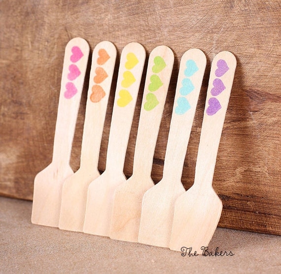 Mini Wooden Ice Cream Spoons Girls Rainbow by thebakersconfections