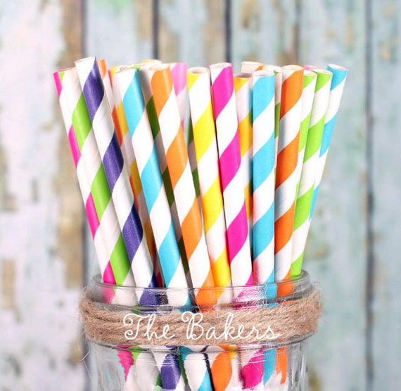 Bright Rainbow Paper Straws Rainbow Cake Pop Sticks Drinking