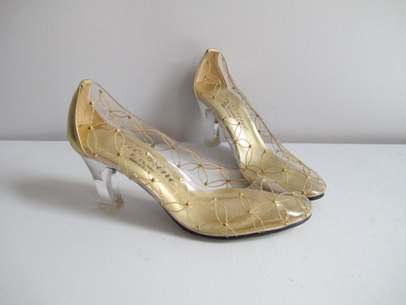 Vintage Clear Plastic Shoes With Acrylic High Heel Size 7n