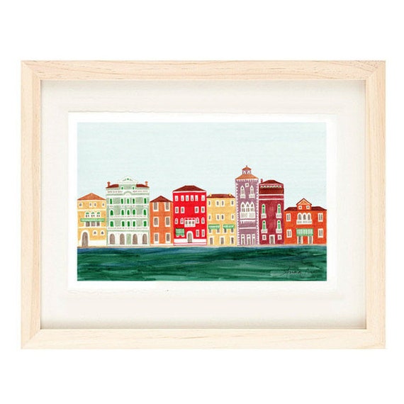 VENICE, ITALY - Colorful Illustration Art Print 11 x 17 Venetian Architecture Italian Design