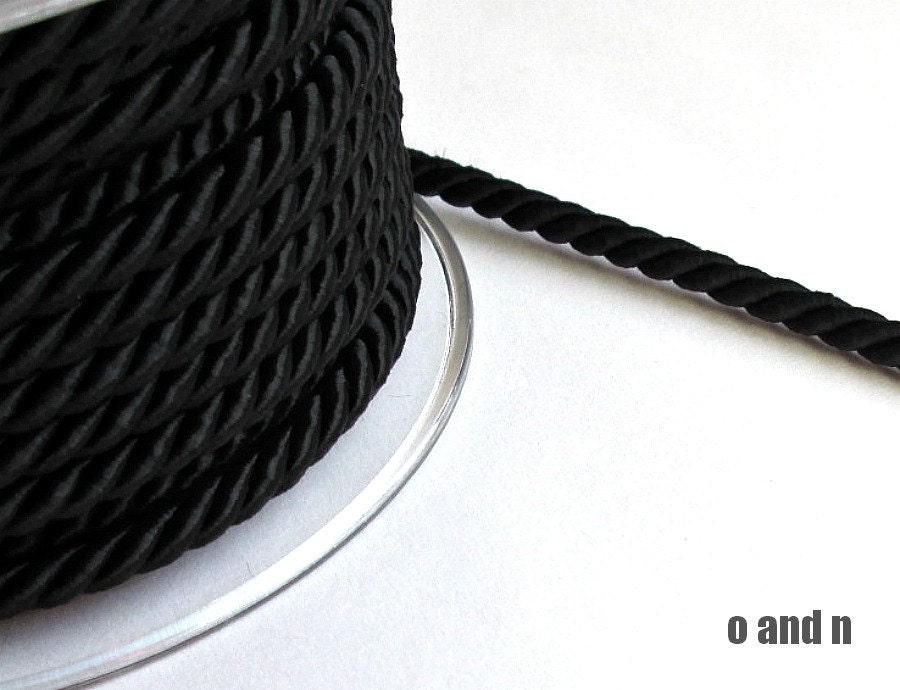 Twisted silk cord 5mm black satin rope 2 meters