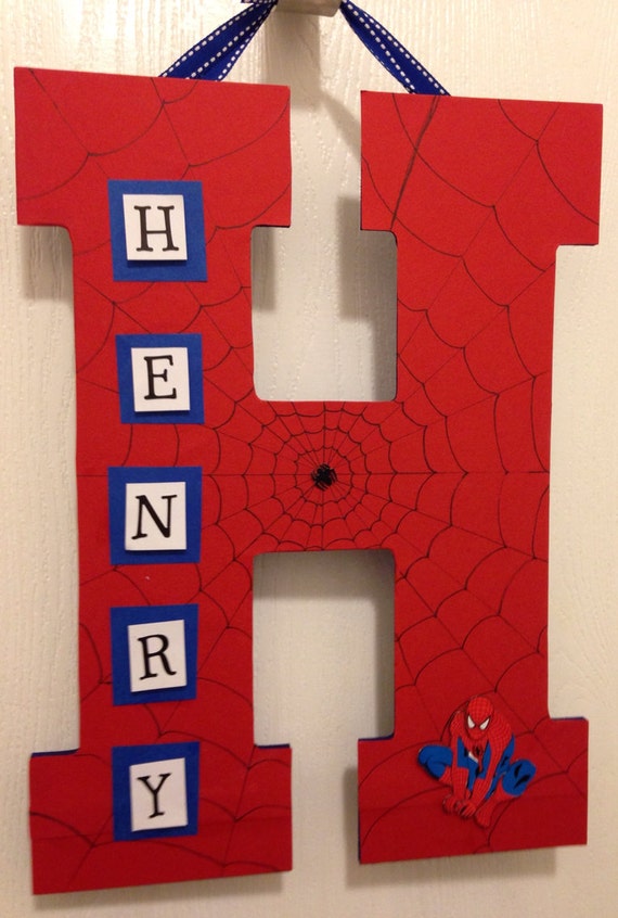 Items similar to Spider-Man Theme- Name Wall Hanging- Initial Letter ...