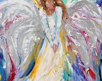 Angel Print on canvas made from image of past oil painting by Karen Tarlton - Guardian Angel of Love in many Sizes