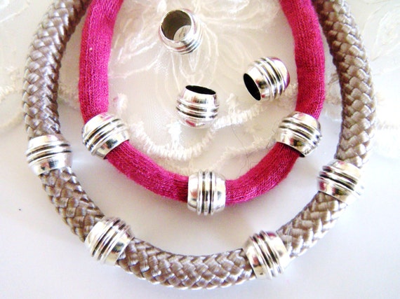 Silver Antique Brass Striped Balls Metal Beads Ring Sliders