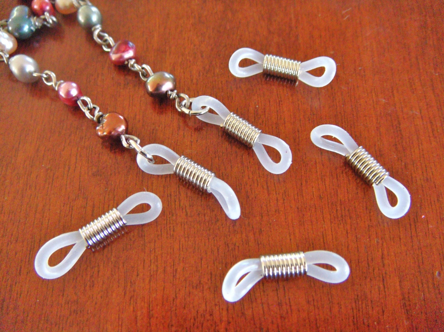 Eyeglass Holders Clear Rubber Silicon Grips with Silver Coils