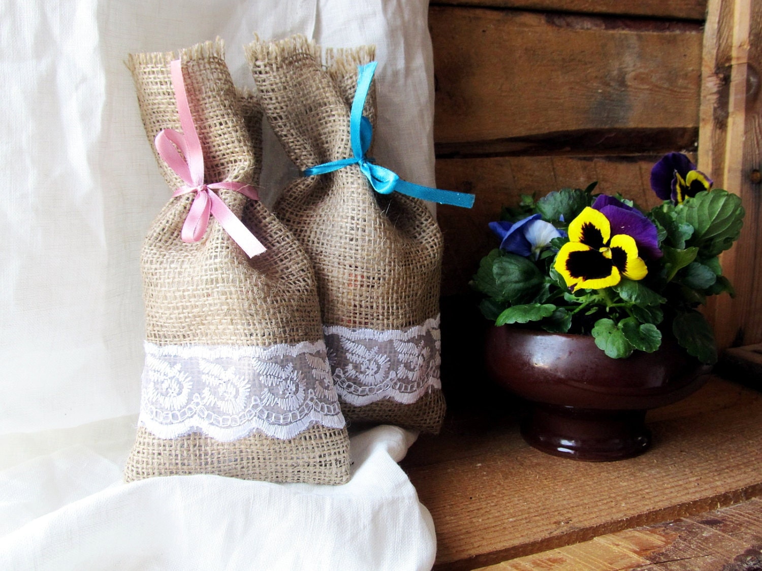 Burlap Linen Favor Bag Set of 50 Burlap Wedding Sachet Small