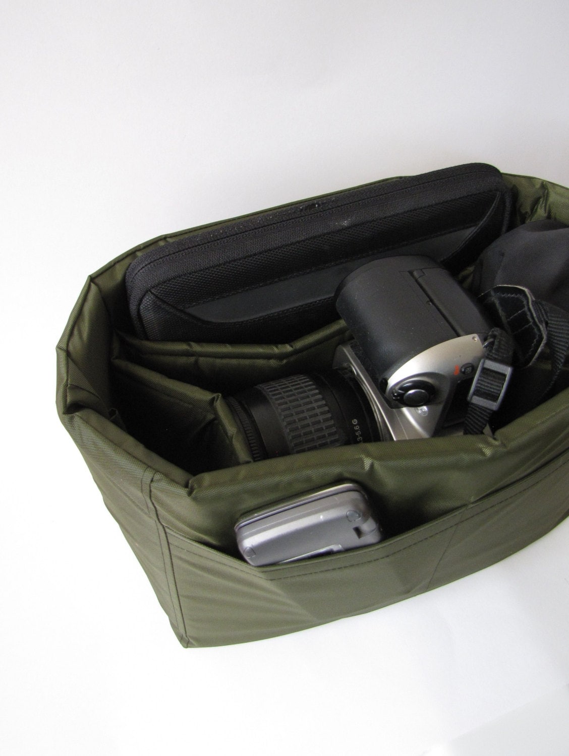Small DSLR Camera Bag Insert in Olive Green Ready by Martilena